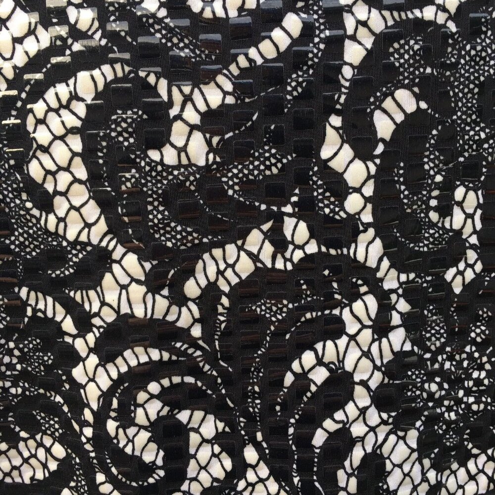 Laura Ashley Jacket Women Sz L Full Zip Black White Paisley Shiny Boxy Collar - Picture 9 of 12